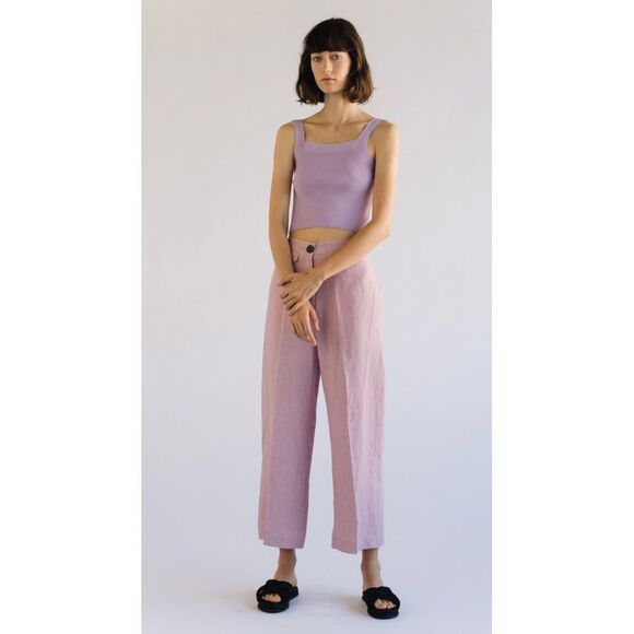 Mijeong Park Pants - Wide Leg Linen-Blend Pants in Lavender